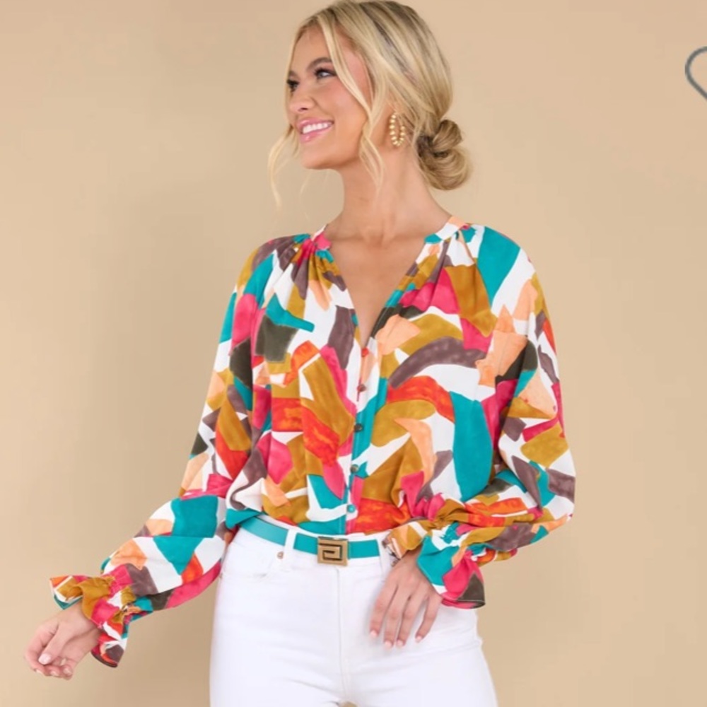 Red Dress multi print blouse